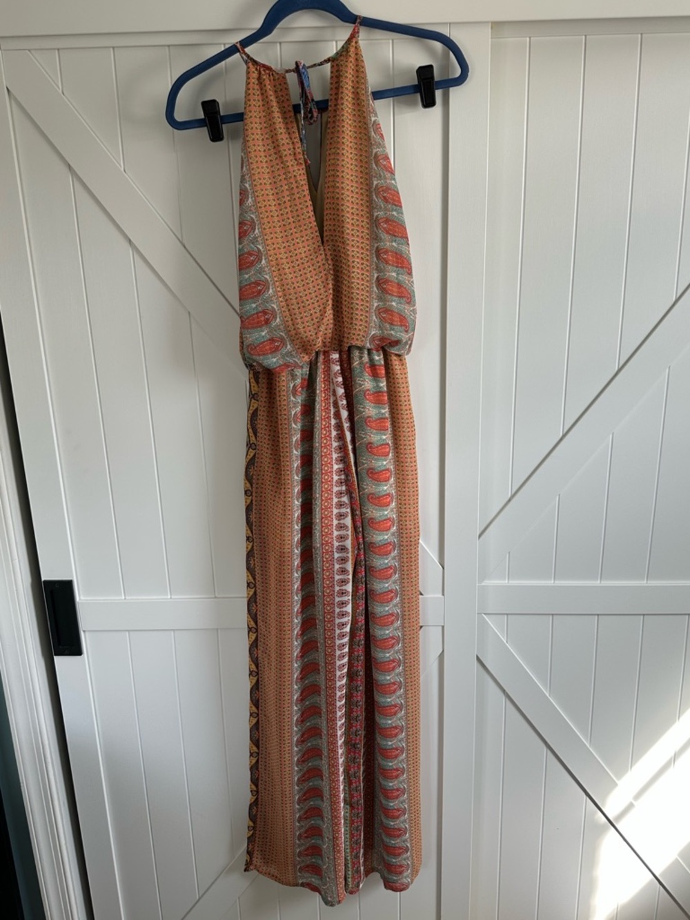 Mimi Chica Boho Wide Leg Jumpsuit Pant Romper Paisley Print Halter Size Small - Picture 4 of 8